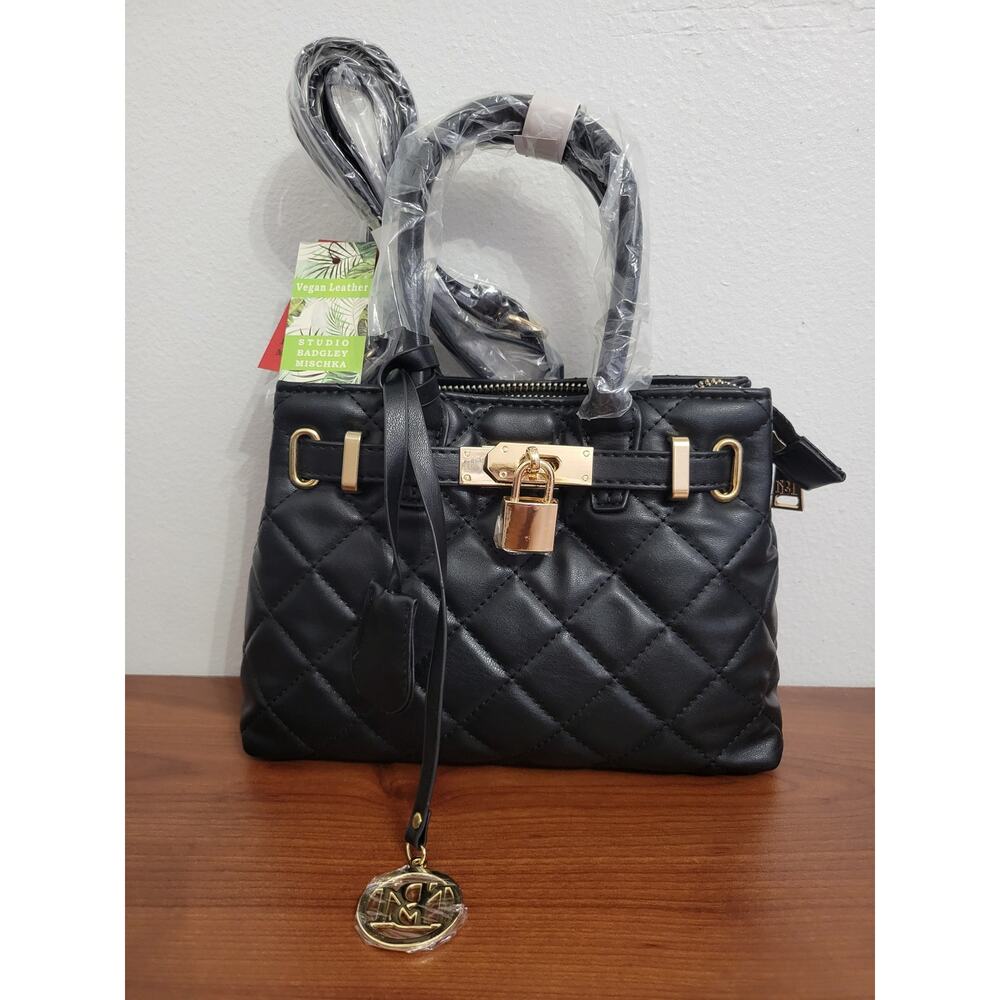 Badgley Mischka Black Diamond Quilted Tote with Front Lock
